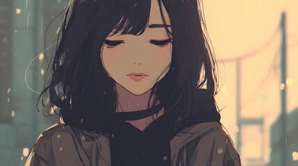 A sad lofi anime girl illustration captures quiet emotions with soft tones and moody atmosphere