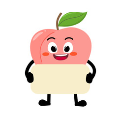 Cute Hand Drawn Peach Holding White Blank Poster At The Front