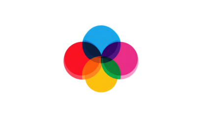 Interlocking circles of primary and secondary colors on a black background
