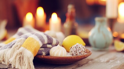 Vintage kitchenware holding handcrafted snacks, bathed in warm nostalgic light.