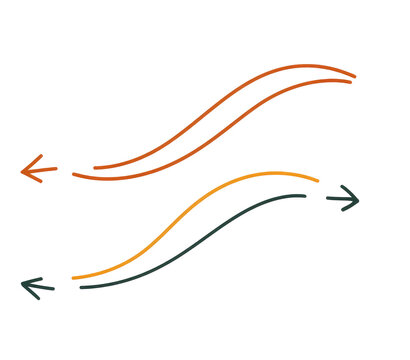 Two pairs of wavy arrows, orange and dark-gray, point in opposite directions.  The arrows are overlapping, creating a dynamic visual
