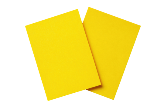 Two bright yellow rectangular cards, slightly overlapping, appear to be warning or caution cards