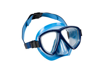 Blue diving mask with adjustable strap on transparent background, PNG