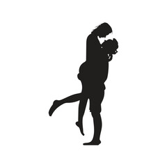 Tender Embrace: Romantic Couple Silhouette on White Background