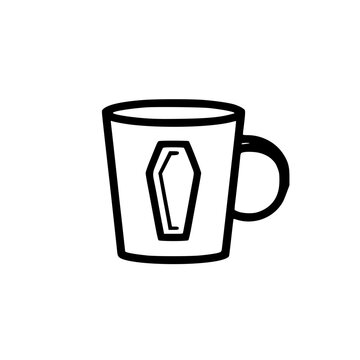 Mug icon with gravestone vector for spooky Halloween memorial or horror themed drink design