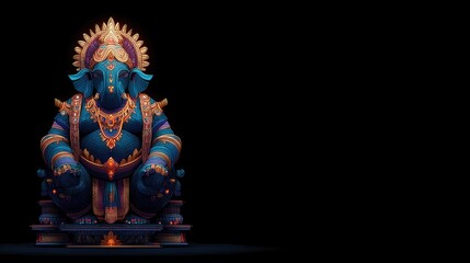 Lord Ganesha's Vibrant Celebration Festive Cartoon-Style Close-up Colorful Digital Art