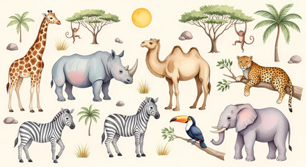 African Wildlife Safari Animals Illustration Collection