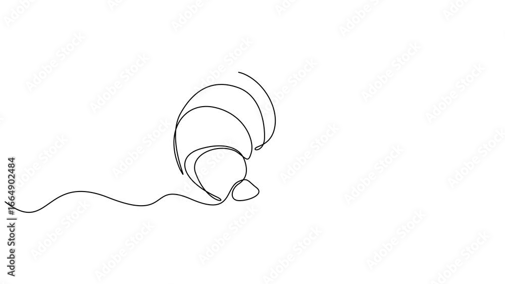 Poster self drawing line animation croissant badge bakery continuous one single line drawn concept. full le