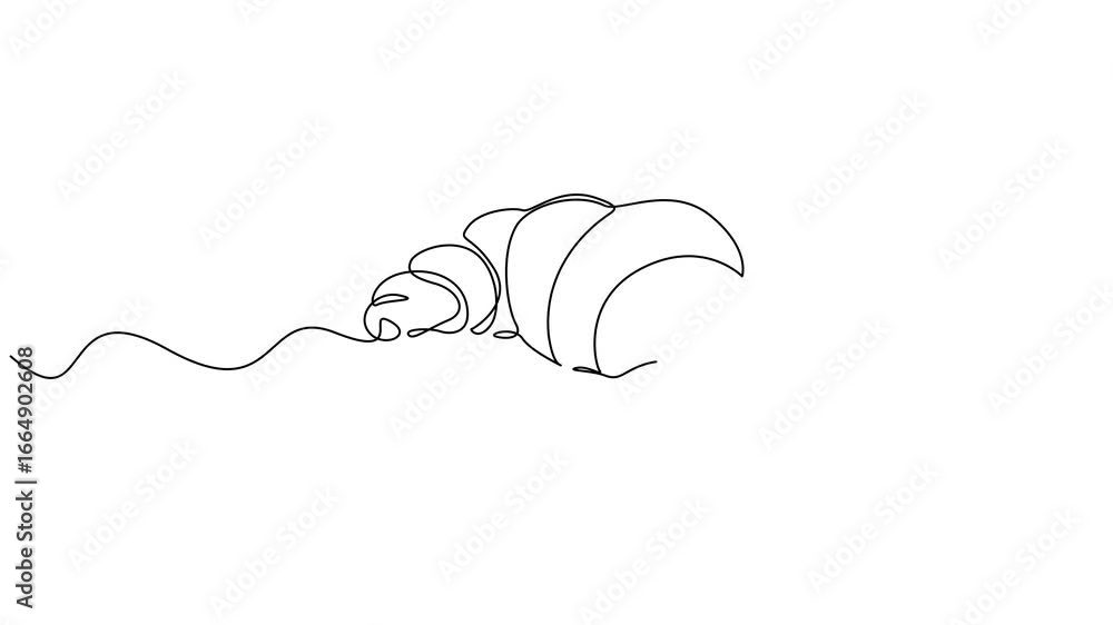 Poster self drawing line animation croissant badge bakery continuous one single line drawn concept. full le