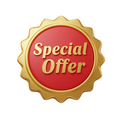 Fototapeta premium Golden and red special offer seal isolated on transparent background