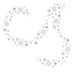 Magic silhouette of star swirls in black and white. Minimalist celestial design perfect for magical, fantasy, holiday, or cosmic-themed projects, digital illustrations, invitations, and decorative