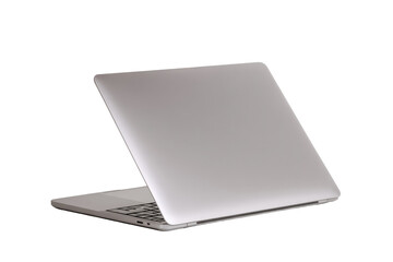 Light gray laptop, open, angled slightly