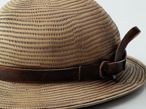 Beige Pith Helmet with Leather Band on White Background