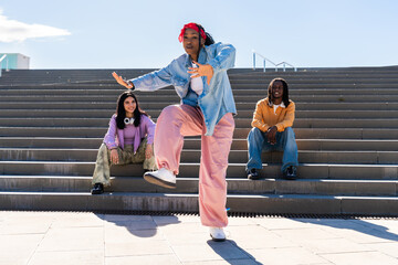 Young group of multiethnic hip-hop dancers dancing