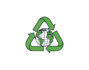 Vector icon of recycling arrows surrounding the globe