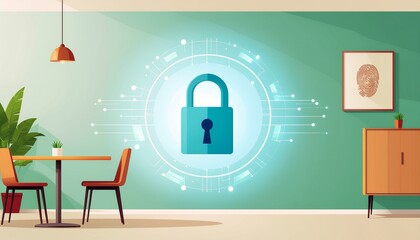 Futuristic Cyber Security Concept with Digital Padlock and Circuit Board