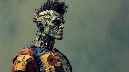Halloween-themed Frankenstein with a patchwork body and a bolt hairstyle