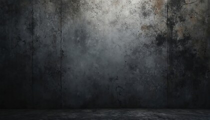 Bold grunge illustration features rough concrete wall texture with distressed elements. Dark, moody tones create an urban, edgy vibe with scattered light and shadow effects.