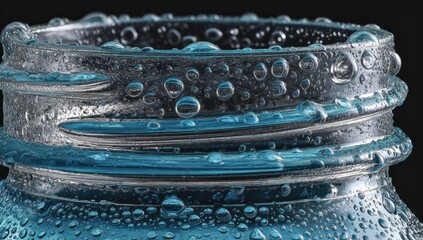 Close-up view of a water bottle cap with condensation.