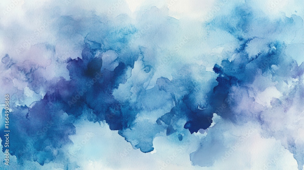 Aufkleber a serene watercolor abstract in shades of blue, blending soft textures and tones to create a calming