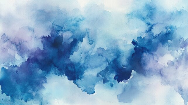 A serene watercolor abstract in shades of blue, blending soft textures and tones to create a calming visual atmosphere.