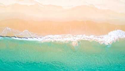 Fototapeta premium High-angle view of a tranquil beach scene, showcasing soft, pastel colors and gentle waves lapping against the shore.