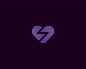 A heart and a lightning in negative space logo. Creative flash energy icon. Cardiology health vector sign