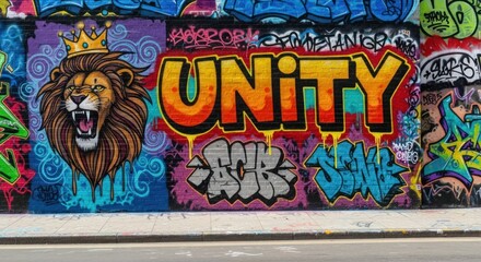Obraz premium Colorful graffiti wall with lion head and 