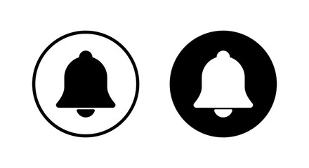 Notification bell icon in black circle. Reminder, alarm symbol