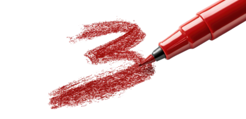 Red marker with a textured, flowing stroke