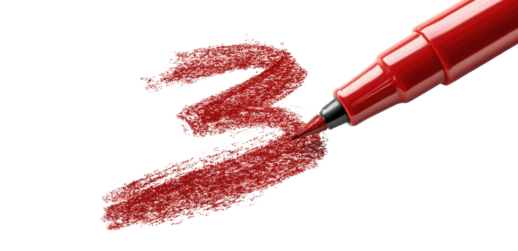 Red marker with a textured, flowing stroke