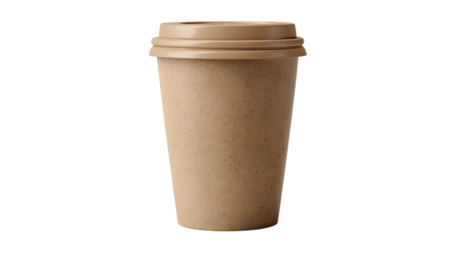 A single disposable coffee cup with a brown lid on a transparent background, perfect for mockups and designs - Powered by Adobe