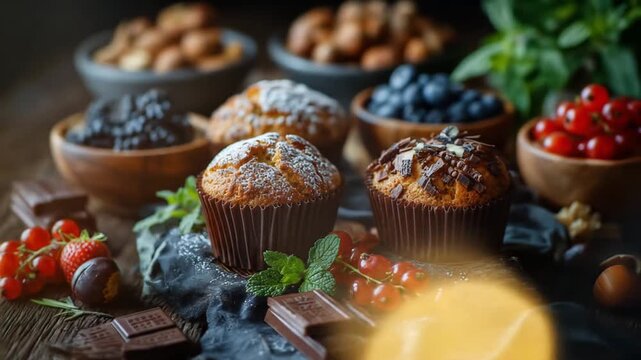 Bright light revealing muffin tray in bakery with cozy vibe &ndash; Video 4K UHD 60fps