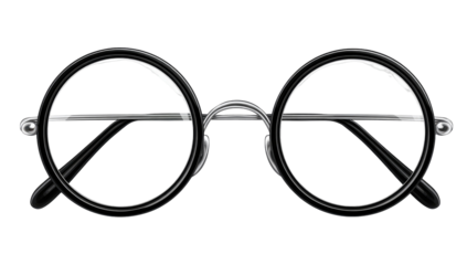 Round black eyeglasses, silver rims
