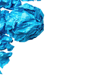 Crumpled blue paper forms, close-up, against black background