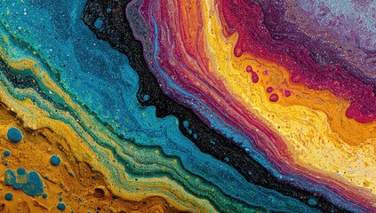 Abstract fluid art. Vibrant colors swirl and blend