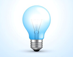 A glowing blue lightbulb on a white background