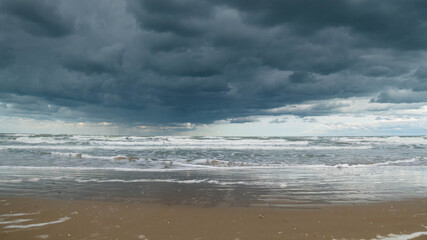empty beach of rimini in italy during autumn