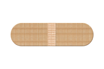 Oval-shaped beige medical bandage with a reddish-tan strip across the center.  A textured pattern is visible on the bandage