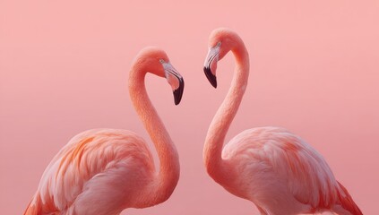 Obraz premium Two pink flamingos facing each other