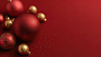 Christmas ornaments on a deep red background