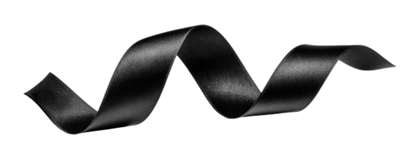 A swirled, glossy black ribbon against a black background