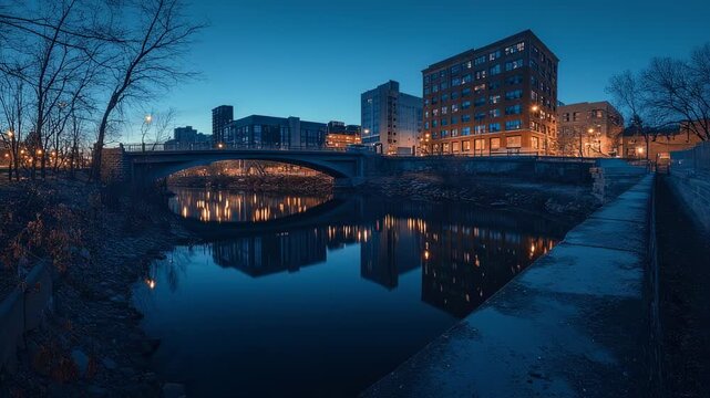 Golden Hour over Pablo Bridge &ndash; Historic Small Town Reflections in Winter