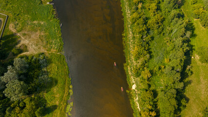 Aerial View of River and Vegetation in Nowy Lubiel, Poland