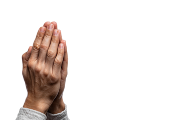 Hands clasped in prayer, a close-up view against a black background