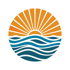 Stylized Sun Rising Over Wavy Ocean Water Graphic sunrise