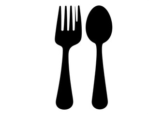 Simple black silhouette of a fork and spoon