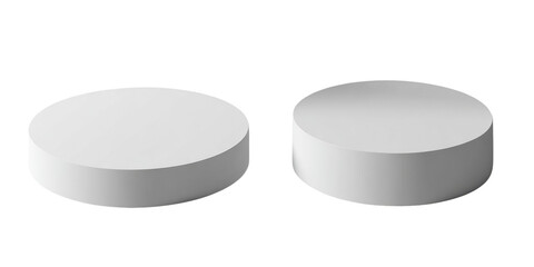 Two identical, light gray, circular, cylindrical shapes