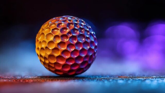 Intricate Details of a Multi-Colored Golf Ball Illuminated by Vibrant Studio Lighting