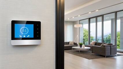 Intercom system on the wall in modern apartment, home security and technology